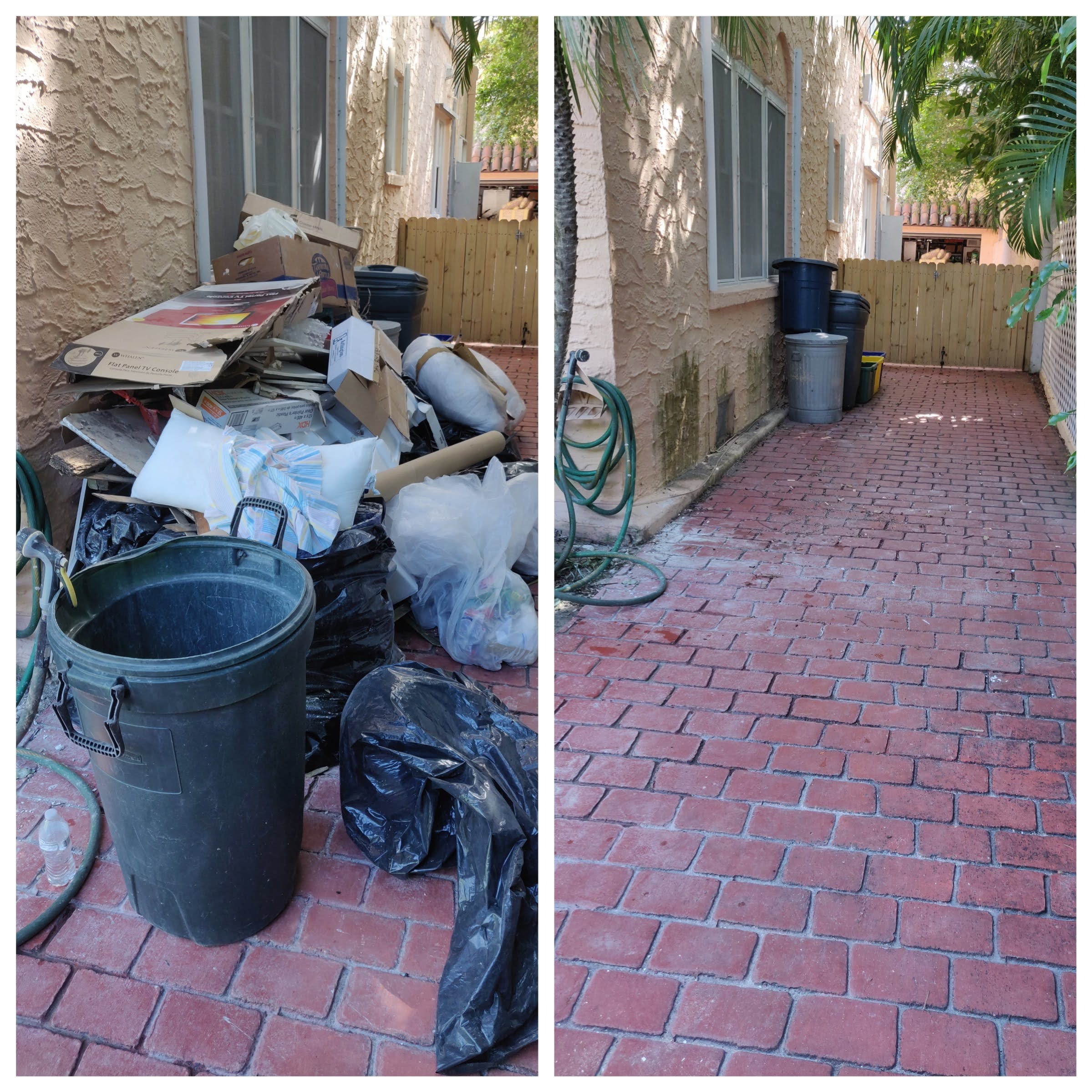 Renovation Debris like Cardboard, Bags, and Trash from side of house in Palm Beach, Florida